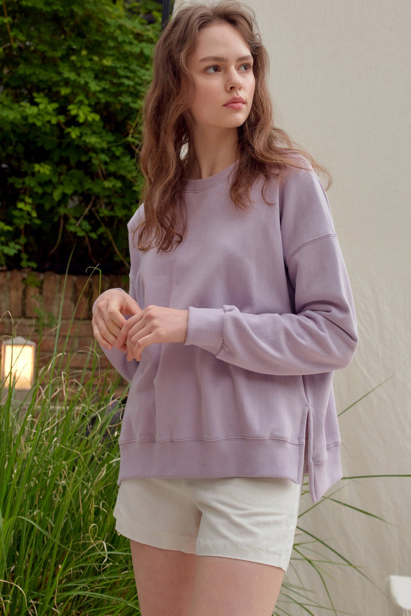 BASIC COTTON SWEATSHIRT WITH SIDE SLIT