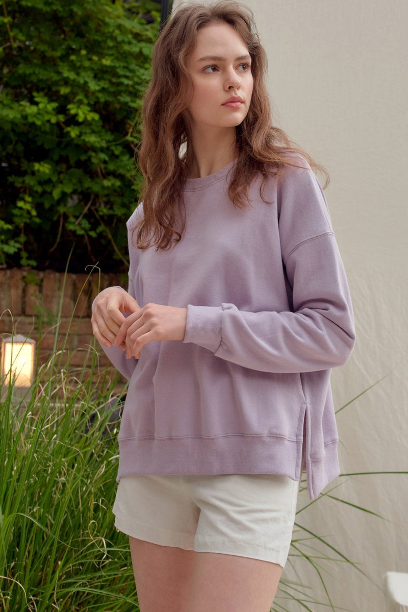 BASIC COTTON SWEATSHIRT WITH SIDE SLIT