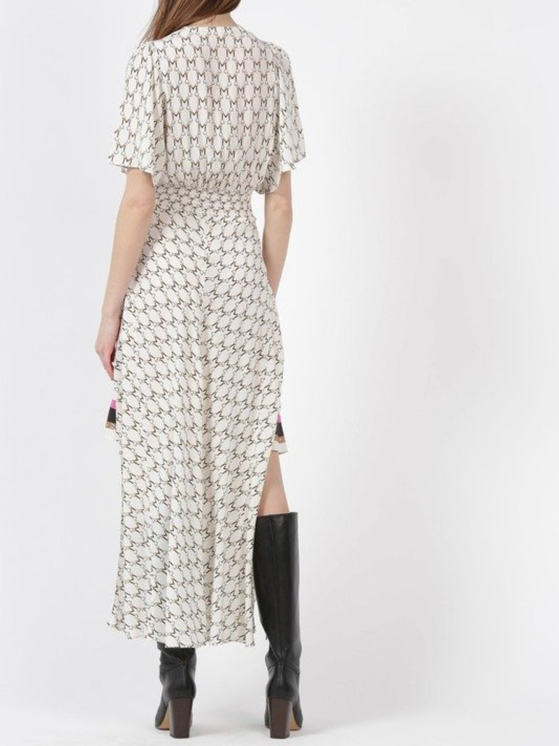 ANGLED HEM PRINT DRESS WITH CONTRAST DETAIL