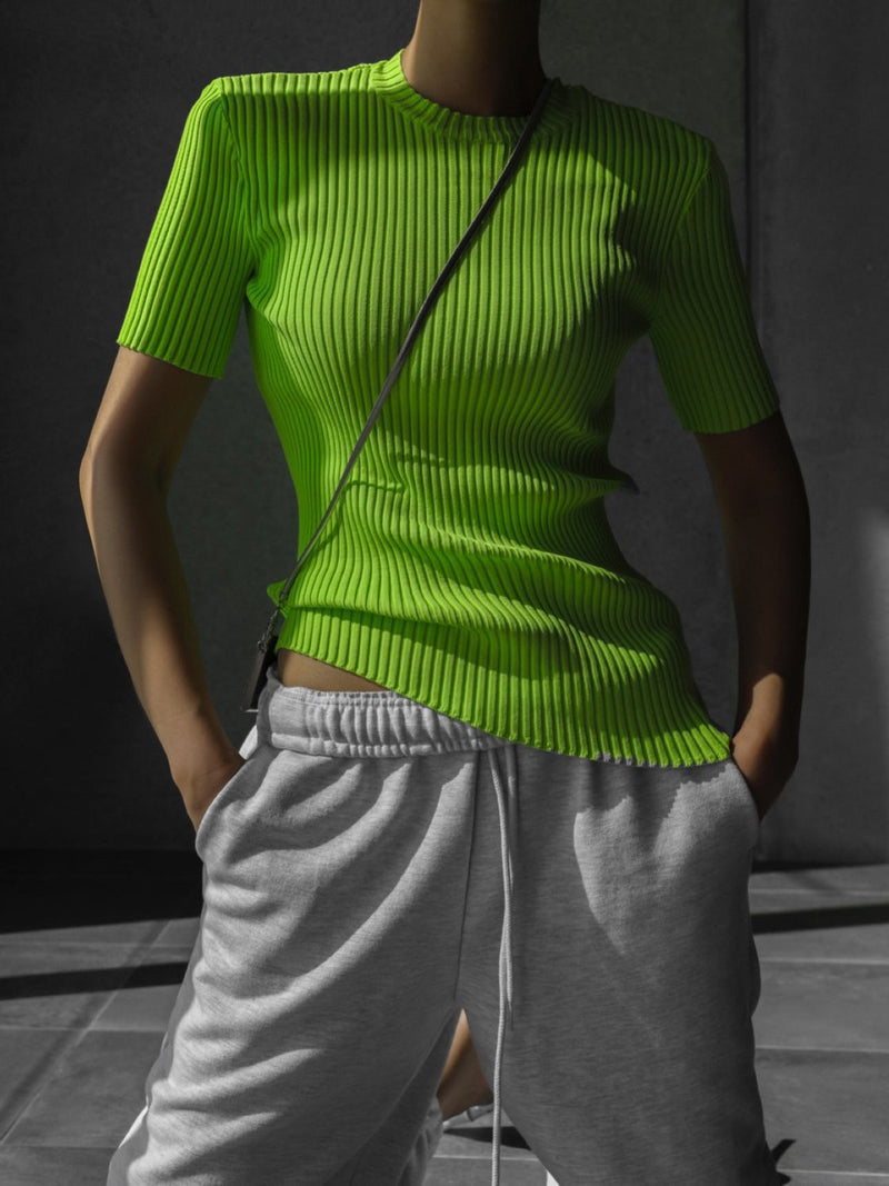 ASYMMETRICAL HEM RIBBED KNIT TOP