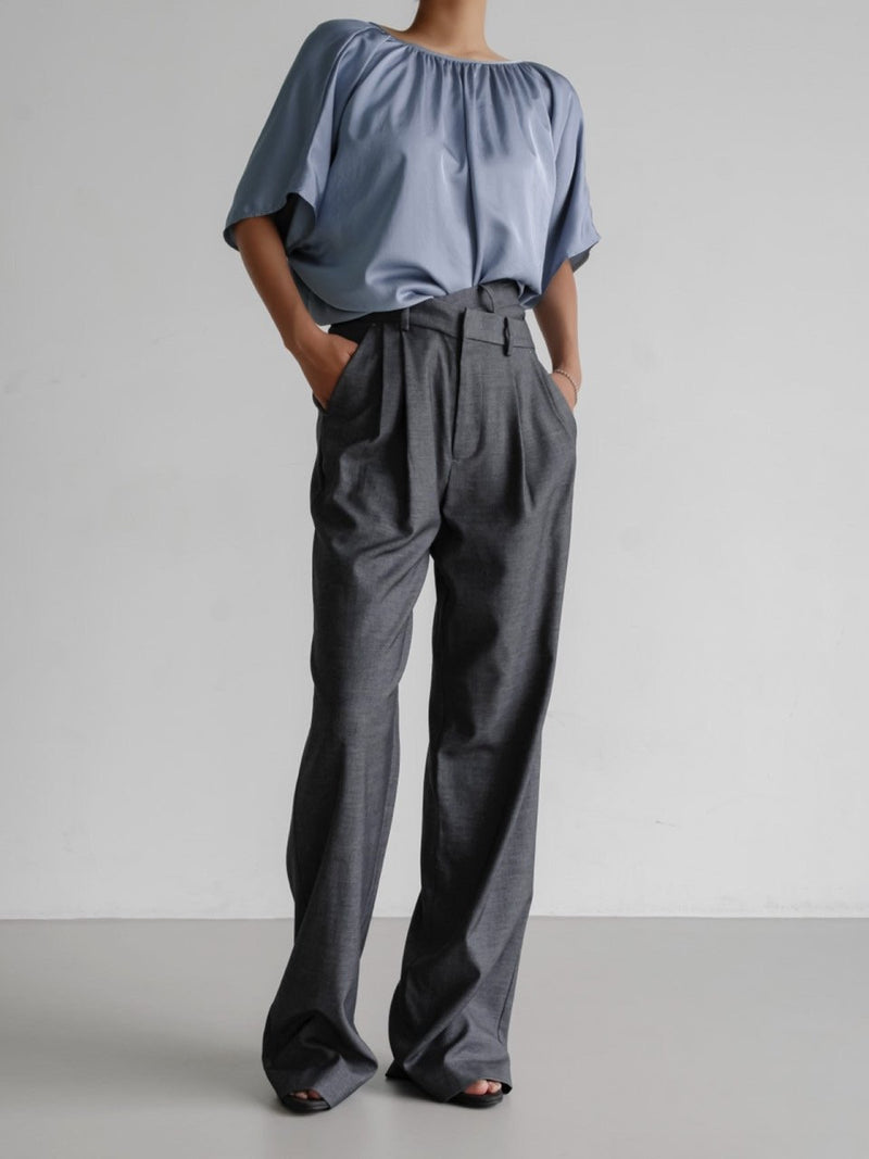 ASYMMETRICAL PIN TUCK WIDE TROUSERS