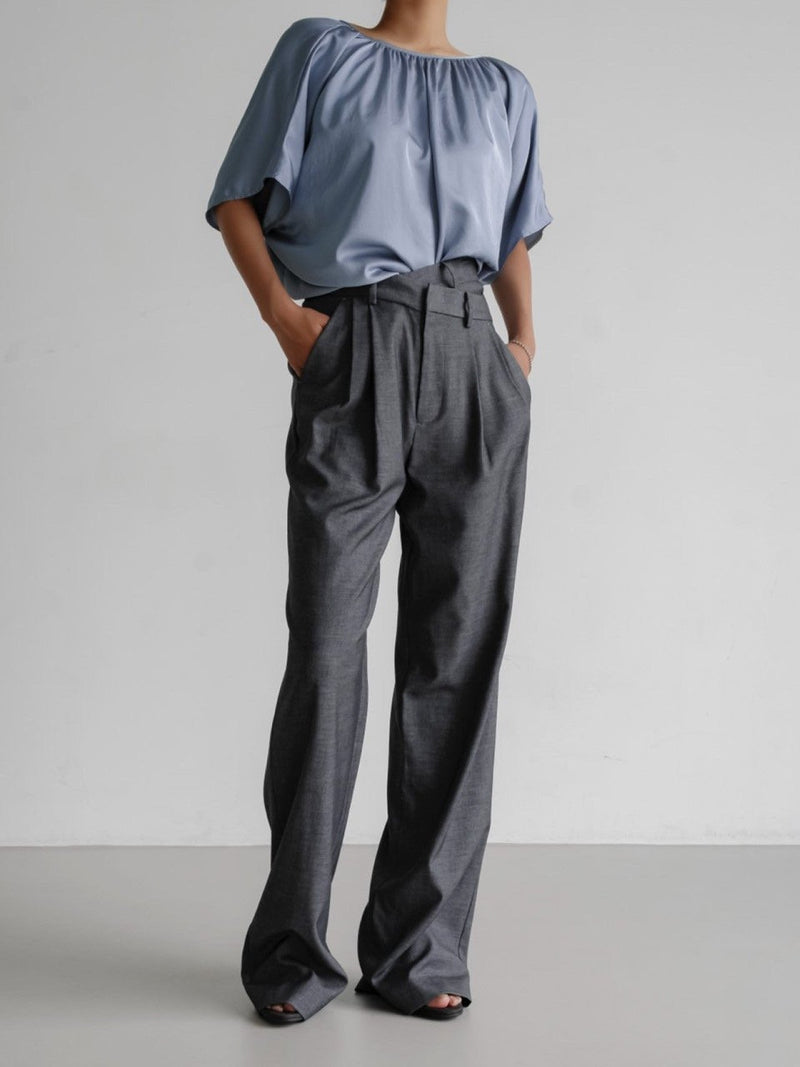 ASYMMETRICAL PIN TUCK WIDE TROUSERS