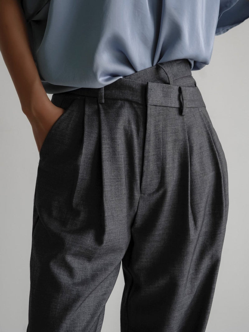 ASYMMETRICAL PIN TUCK WIDE TROUSERS