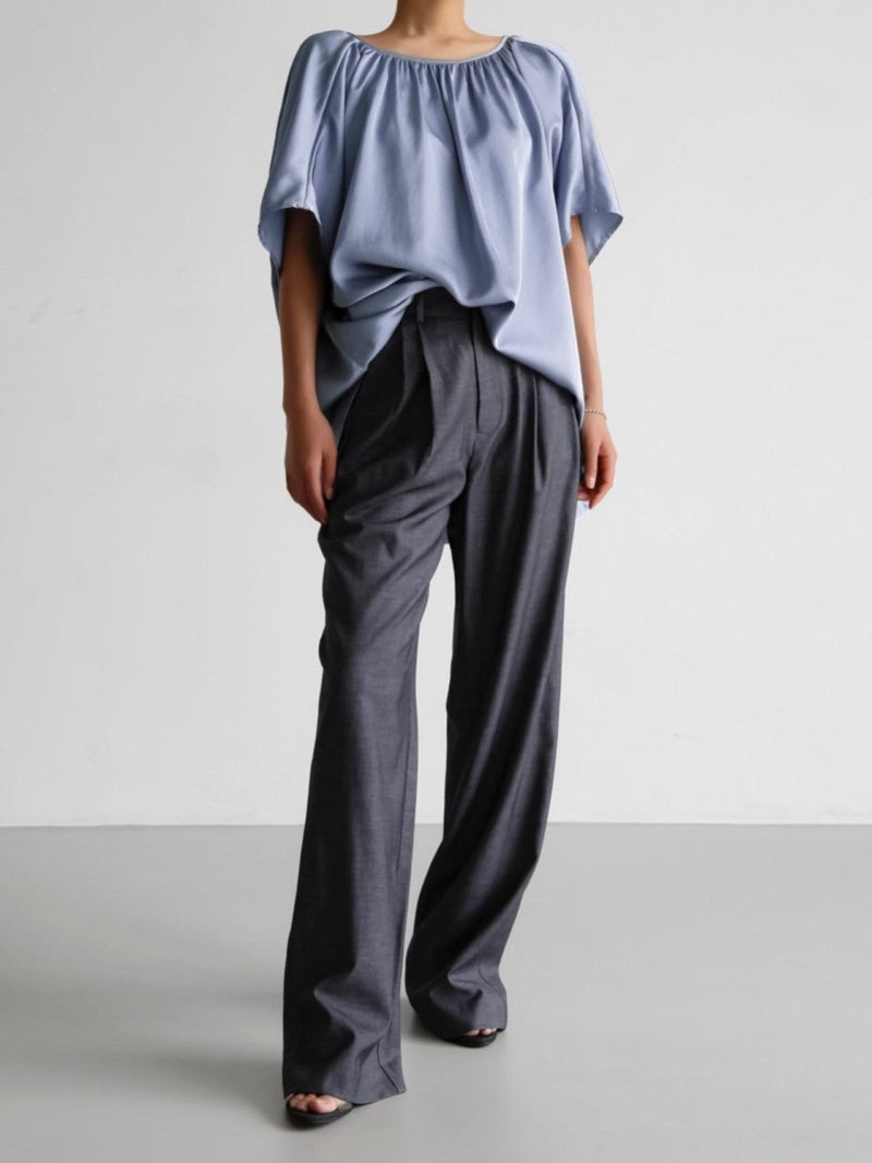 ASYMMETRICAL PIN TUCK WIDE TROUSERS