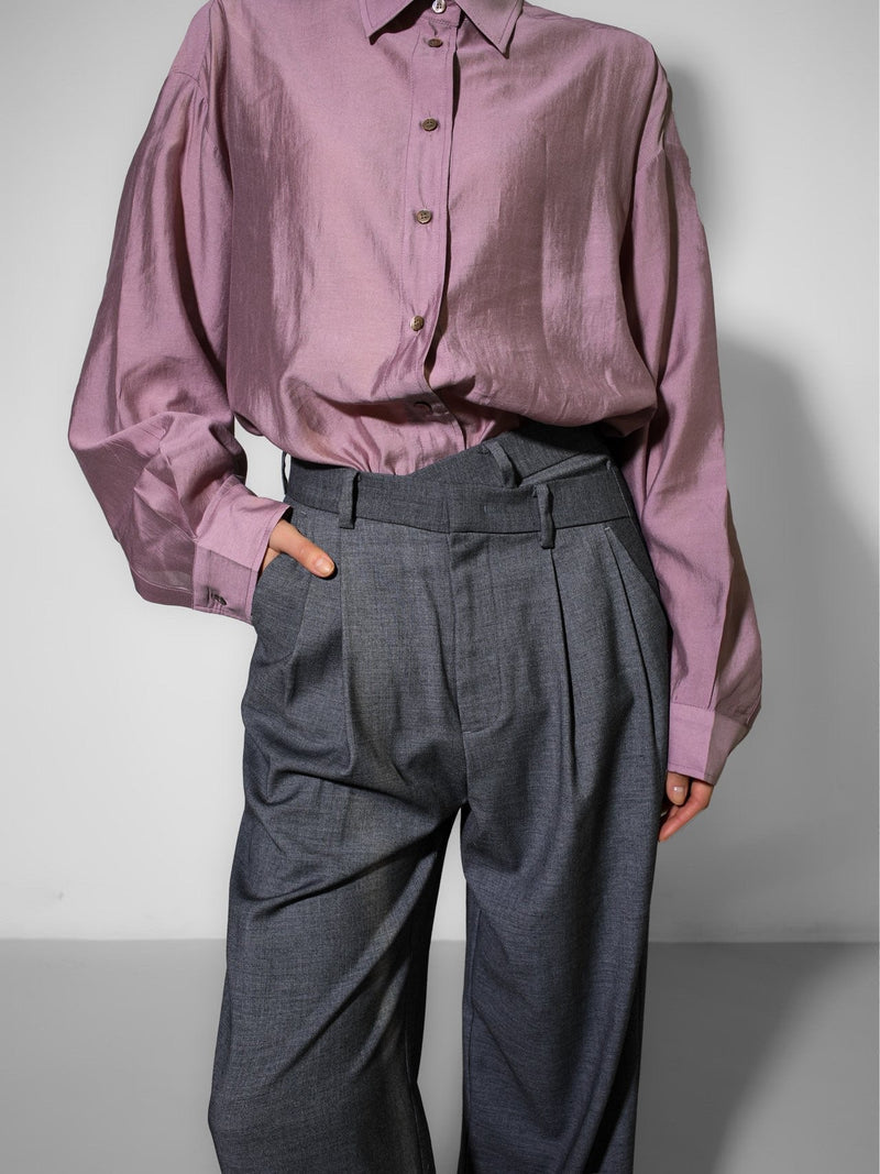 ASYMMETRICAL PIN TUCK WIDE TROUSERS