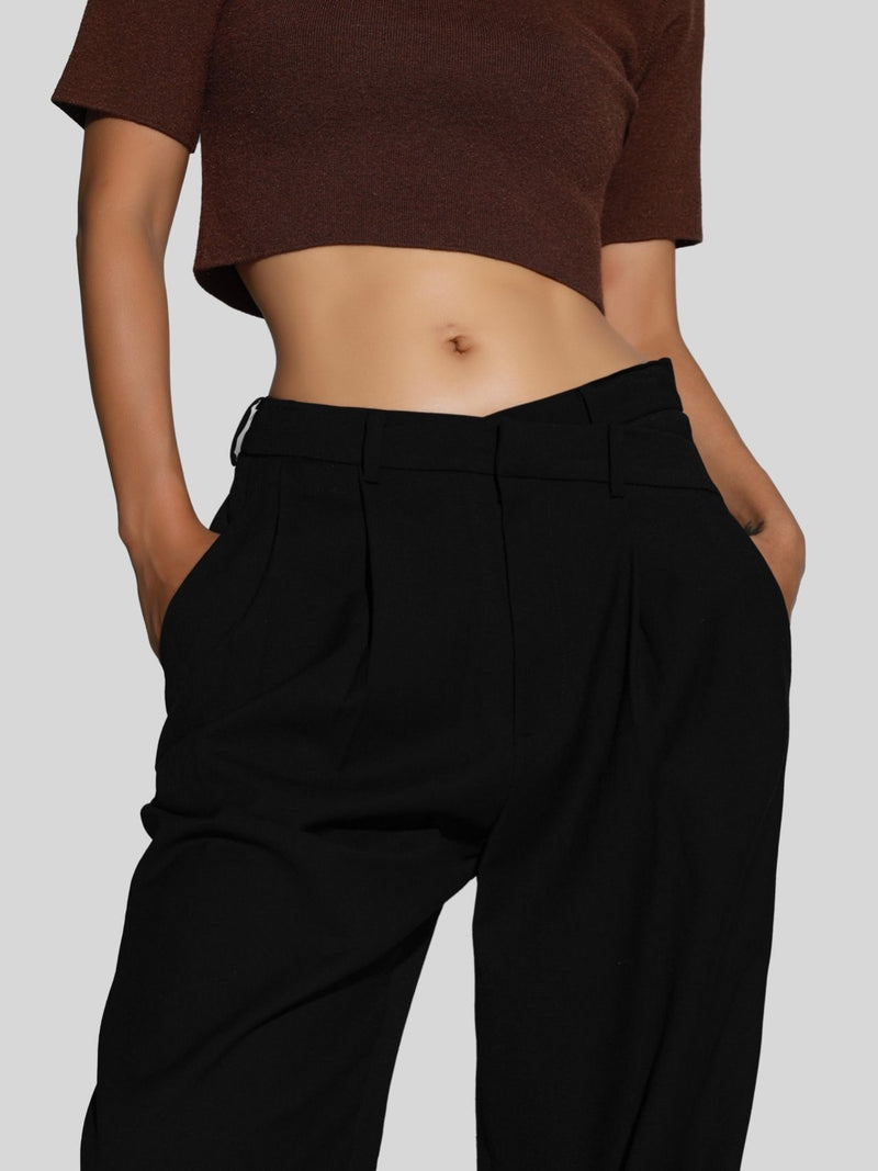 ASYMMETRICAL PIN TUCK WIDE TROUSERS