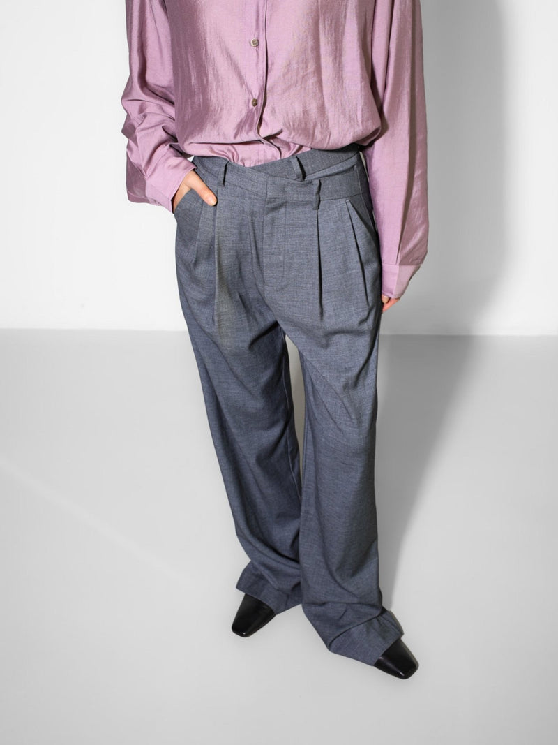 ASYMMETRICAL PIN TUCK WIDE TROUSERS