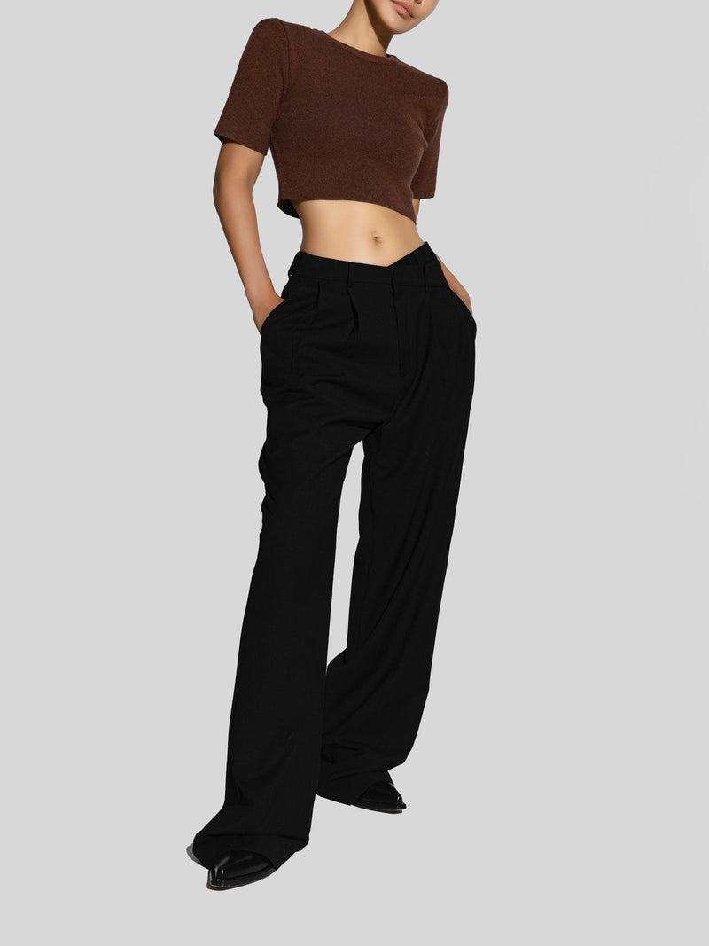ASYMMETRICAL PIN TUCK WIDE TROUSERS