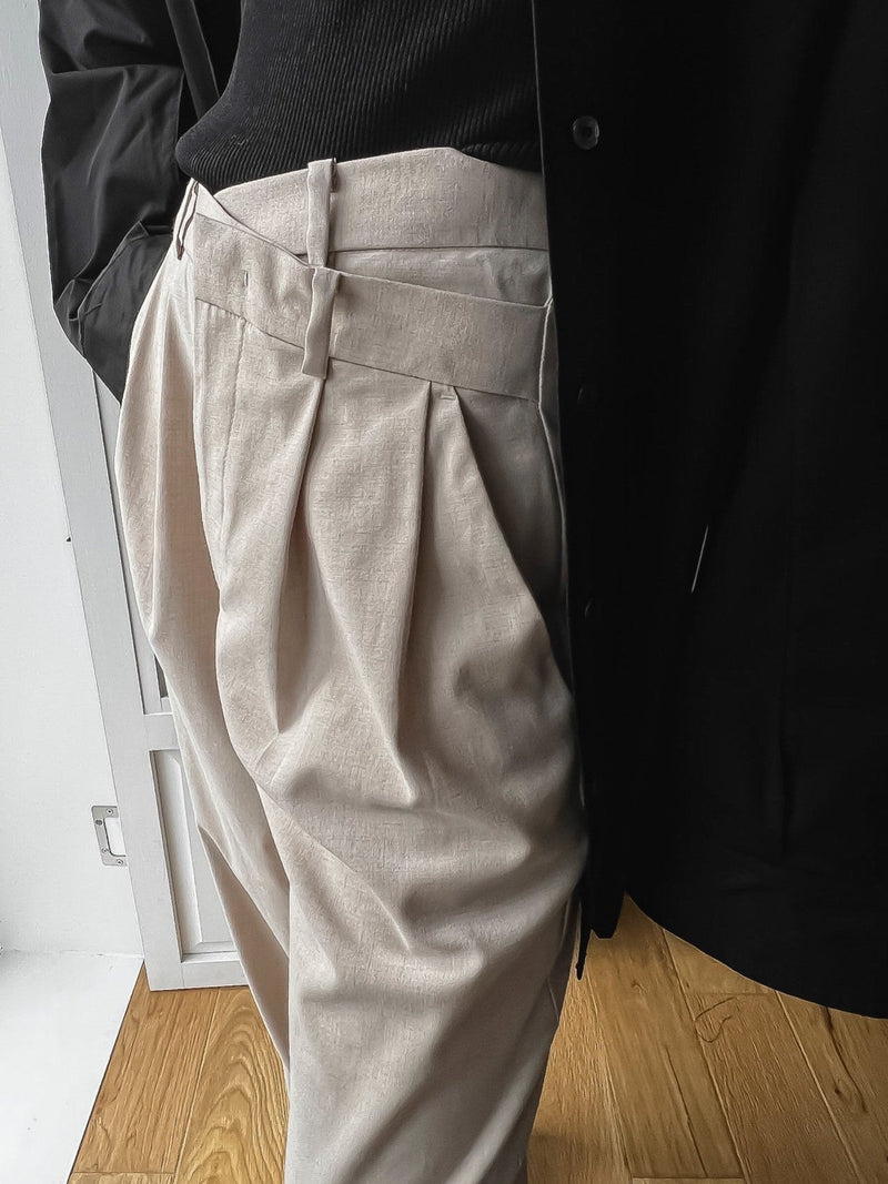 ASYMMETRICAL PIN TUCK WIDE TROUSERS