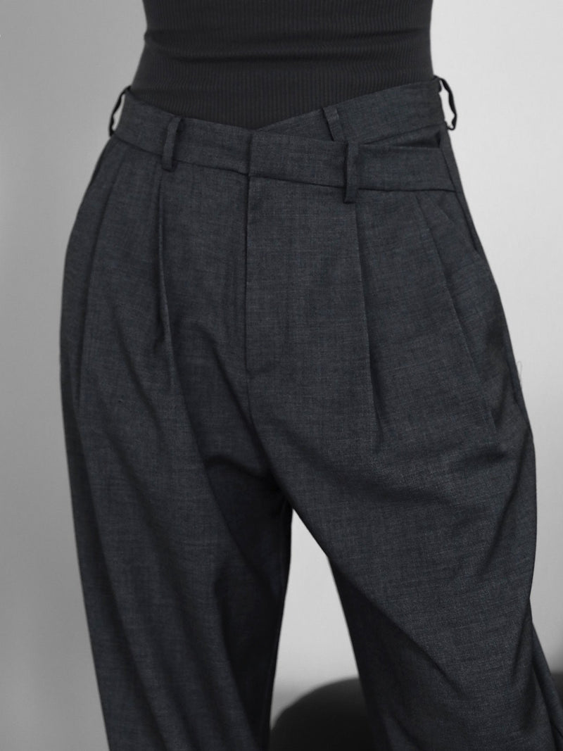 ASYMMETRICAL PIN TUCK WIDE TROUSERS