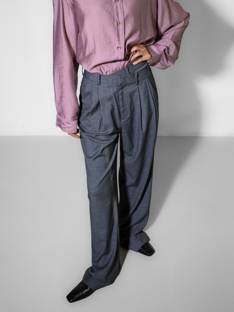 ASYMMETRICAL PIN TUCK WIDE TROUSERS