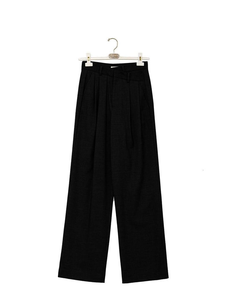 ASYMMETRICAL PIN TUCK WIDE TROUSERS