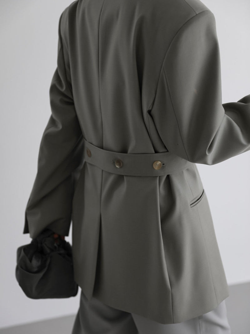 BELTED BUTTON DOWN TAILORED WOOL BLAZER