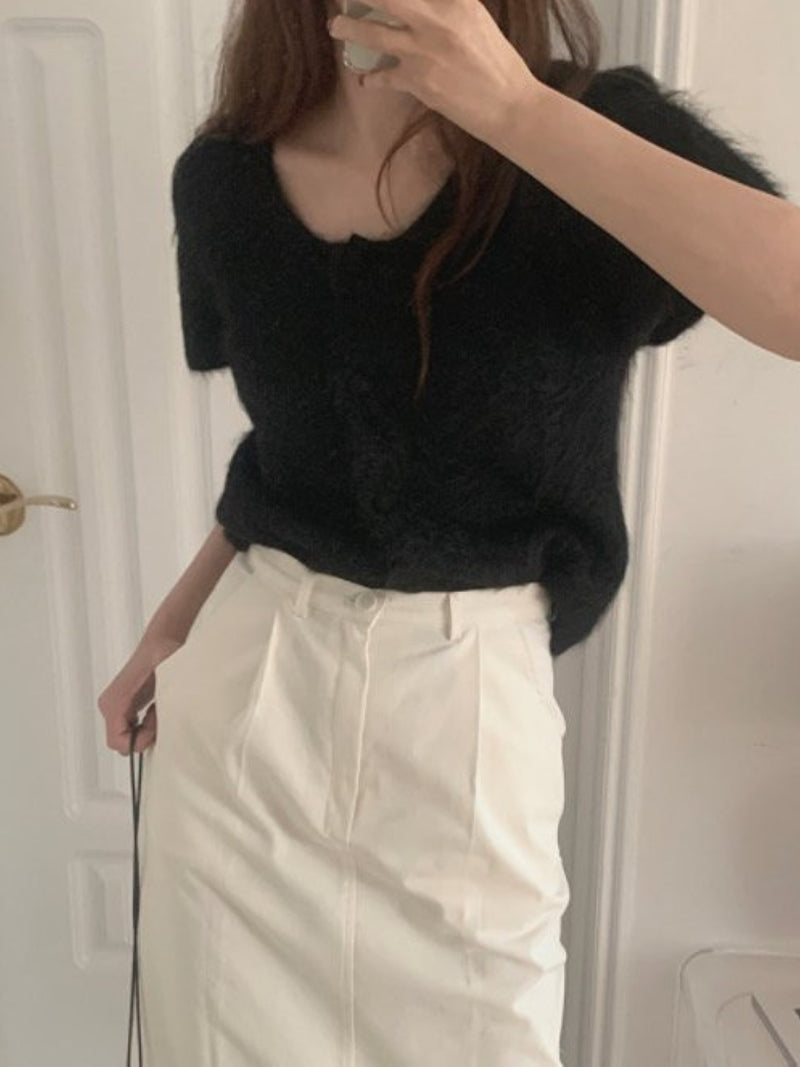 BABY ALPACA U-NECK CARDIGAN