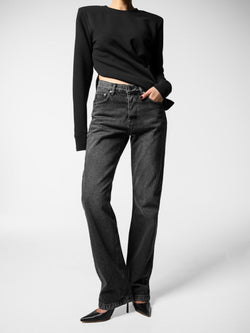 BACK SPLIT DETAIL WASHED BLACK JEANS
