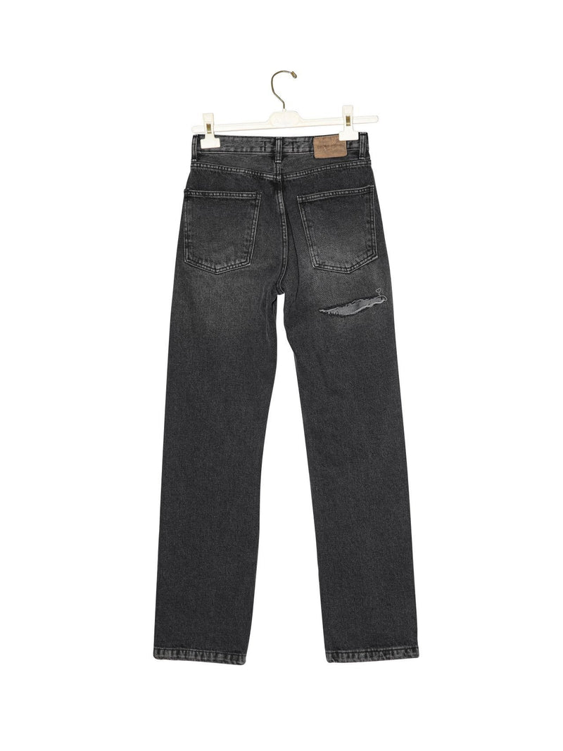 BACK SPLIT DETAIL WASHED BLACK JEANS