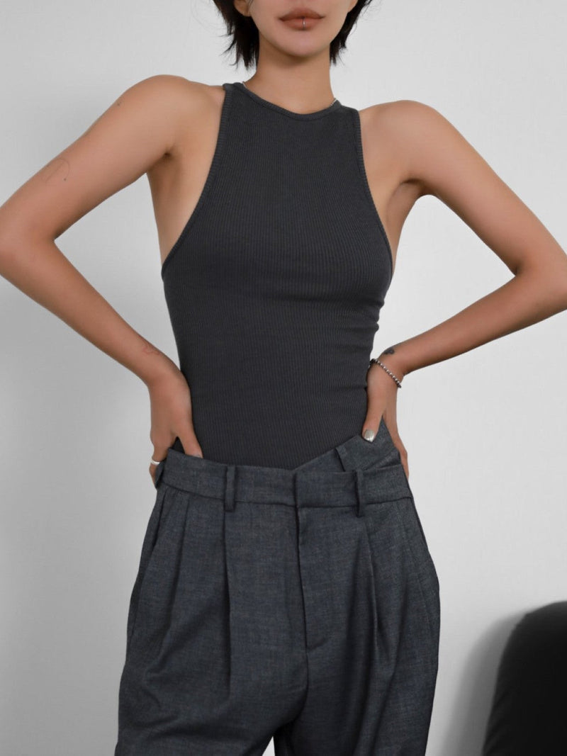 BACK STRAP DETAIL RIBBED BODYSUIT