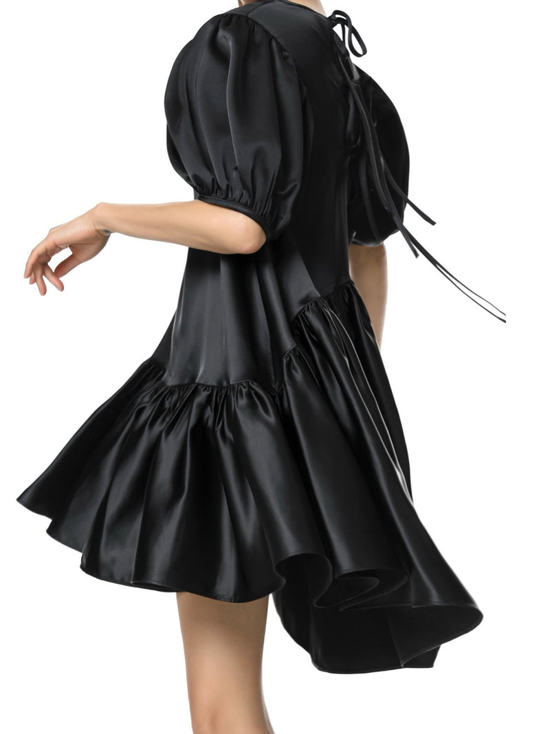 BACK TIE DETAIL SATIN BALLOON DRESS