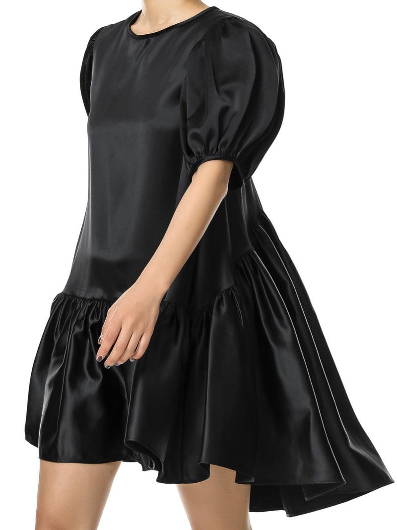 BACK TIE DETAIL SATIN BALLOON DRESS