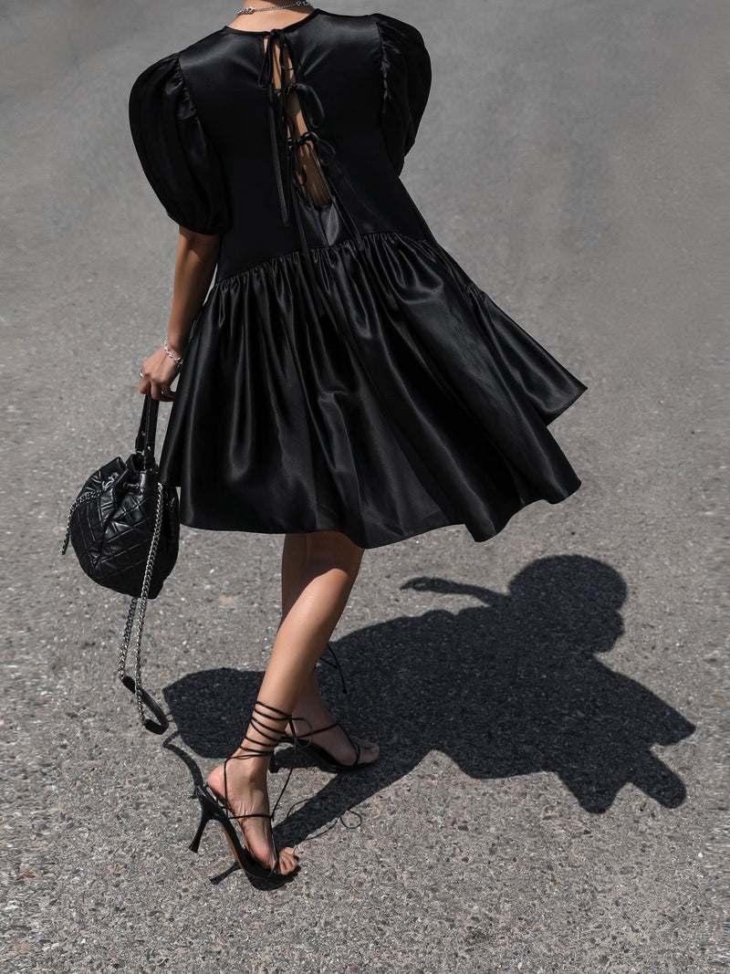 BACK TIE DETAIL SATIN BALLOON DRESS