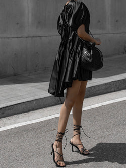BACK TIE DETAIL SATIN BALLOON DRESS