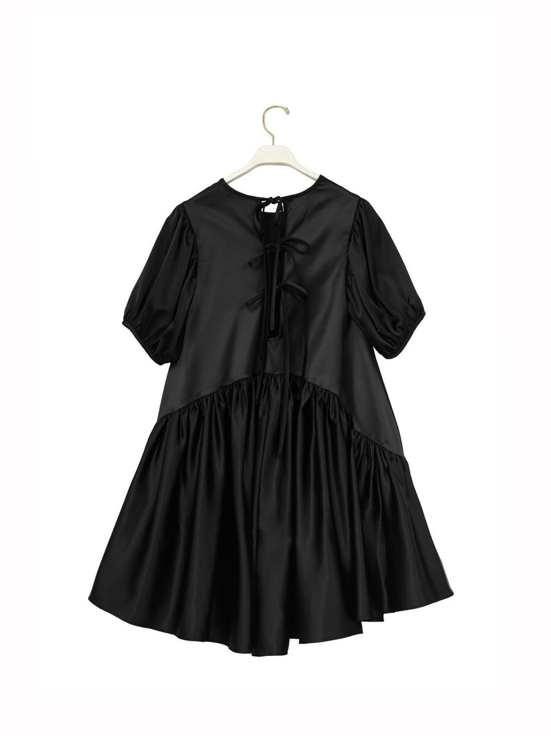 BACK TIE DETAIL SATIN BALLOON DRESS