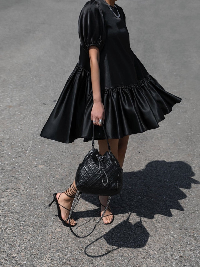 BACK TIE DETAIL SATIN BALLOON DRESS