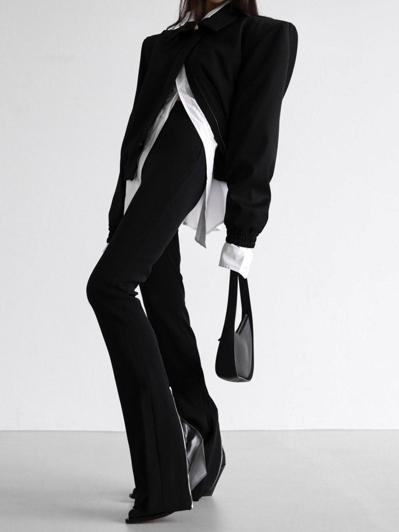 BACK ZIP DETAIL STRAIGHT LEG TROUSERS