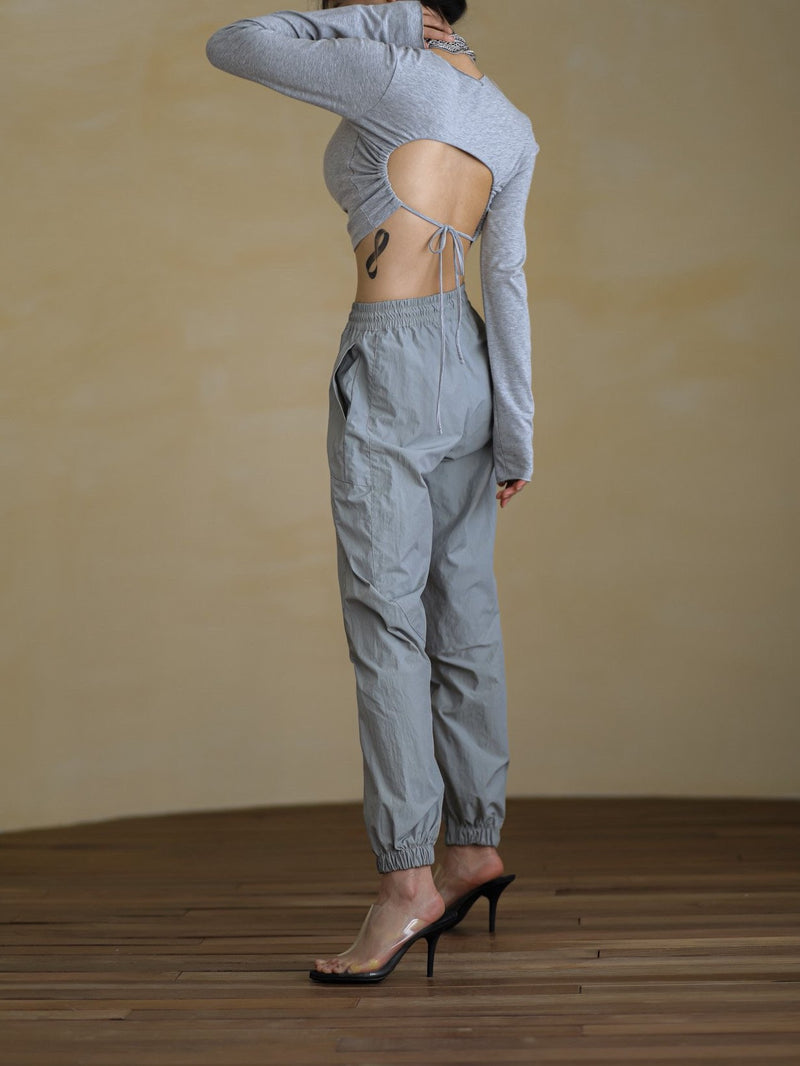 BACKLESS STRAP DETAIL LONG SLEEVE TOP