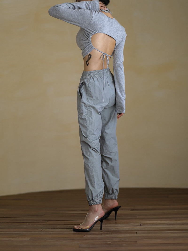 BACKLESS STRAP DETAIL LONG SLEEVE TOP