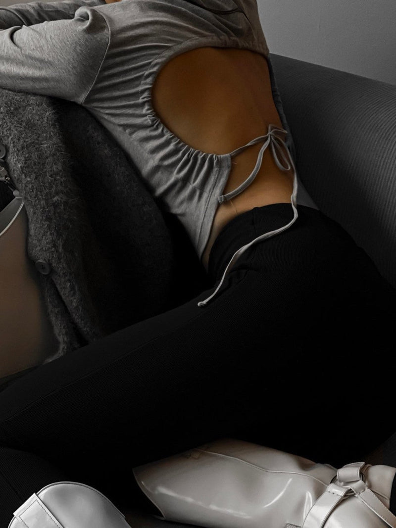BACKLESS STRAP DETAIL LONG SLEEVE TOP