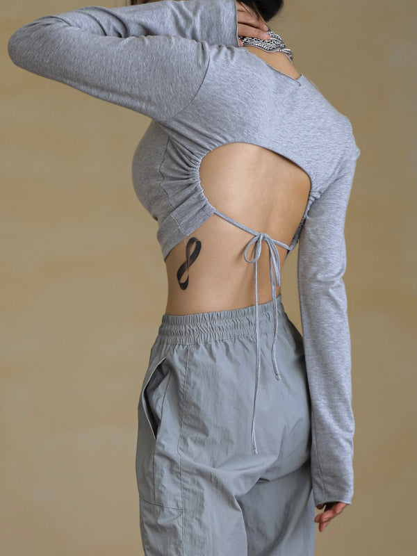 BACKLESS STRAP DETAIL LONG SLEEVE TOP