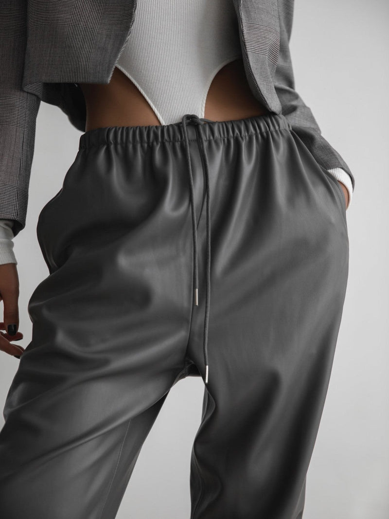 BAGGY VEGAN LEATHER JOGGER PANTS