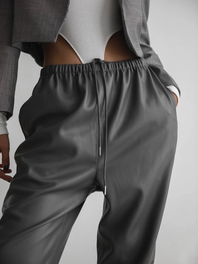 BAGGY VEGAN LEATHER JOGGER PANTS
