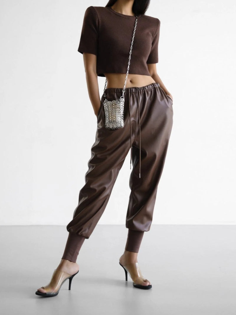 BAGGY VEGAN LEATHER JOGGER PANTS