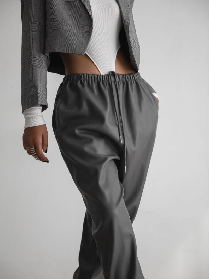 BAGGY VEGAN LEATHER JOGGER PANTS