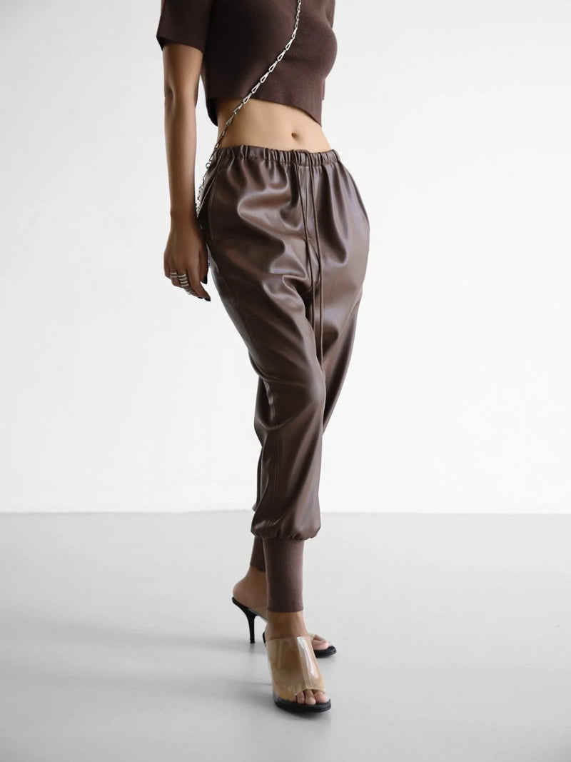 BAGGY VEGAN LEATHER JOGGER PANTS