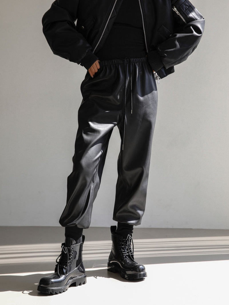 BAGGY VEGAN LEATHER JOGGER PANTS