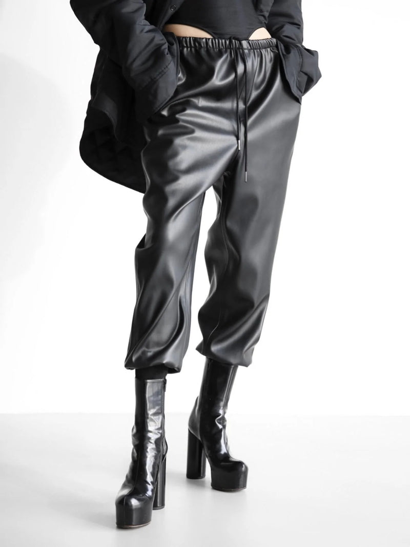 BAGGY VEGAN LEATHER JOGGER PANTS