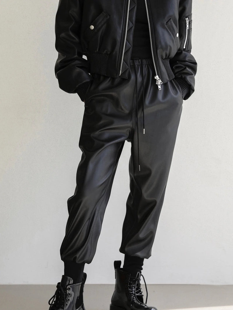 BAGGY VEGAN LEATHER JOGGER PANTS