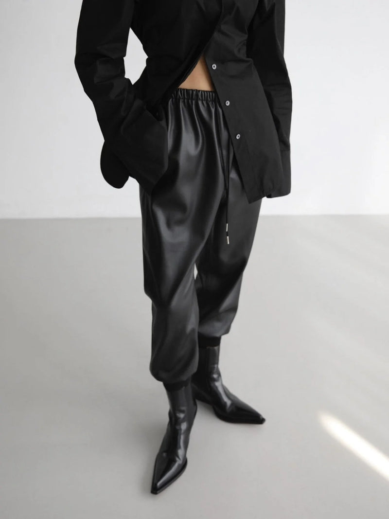 BAGGY VEGAN LEATHER JOGGER PANTS