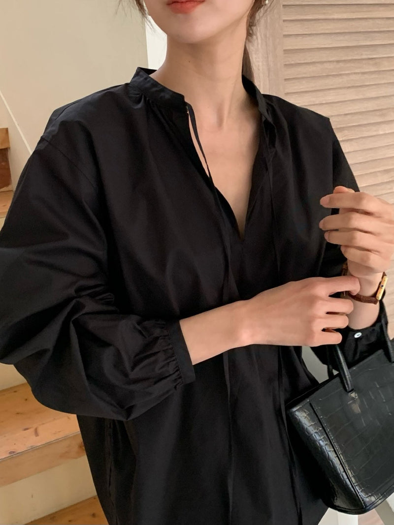 BALLOON SHIRRED COTTON BLOUSE