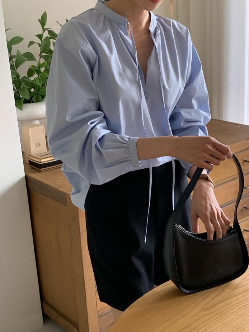 BALLOON SHIRRED COTTON BLOUSE