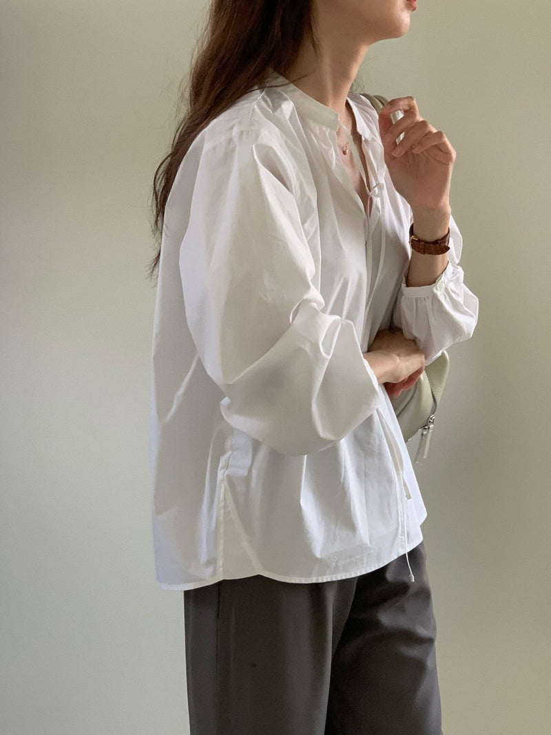 BALLOON SHIRRED COTTON BLOUSE