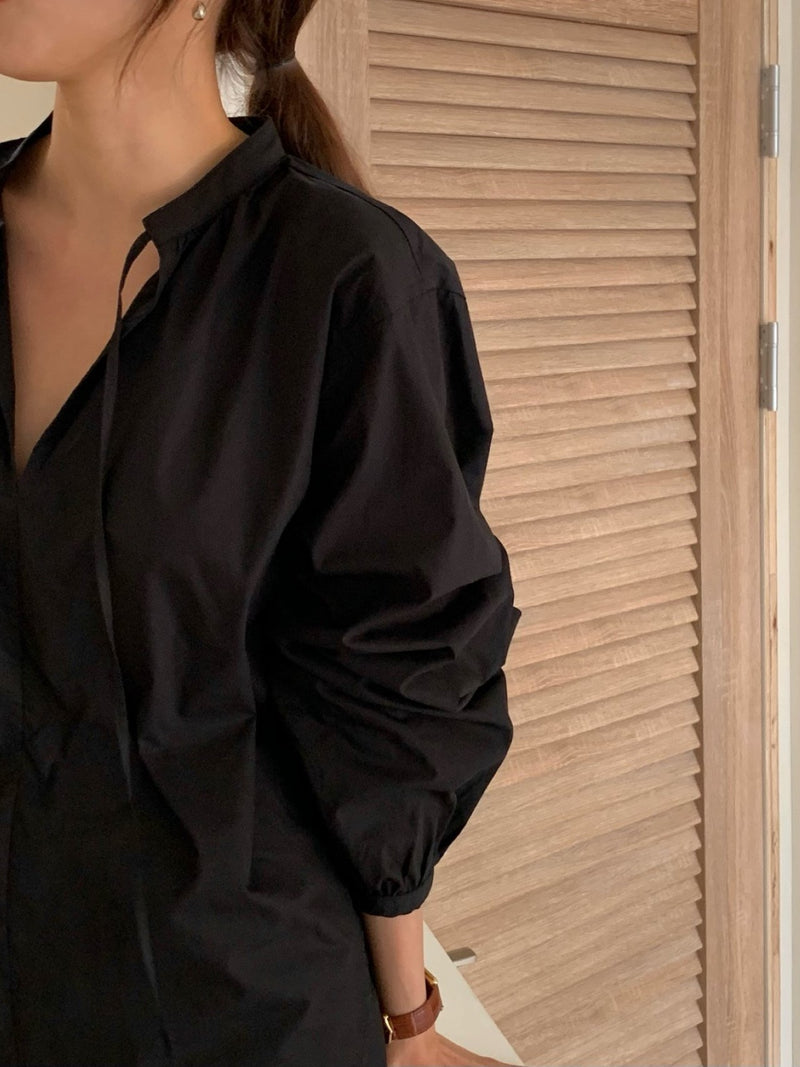 BALLOON SHIRRED COTTON BLOUSE