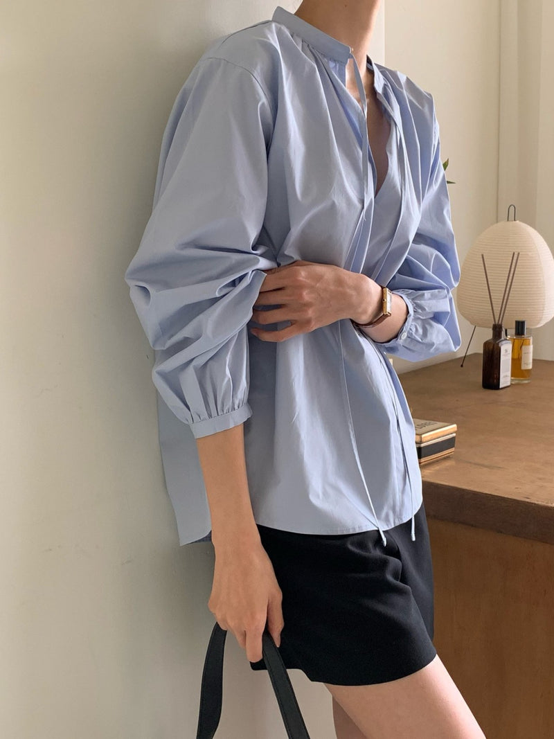 BALLOON SHIRRED COTTON BLOUSE