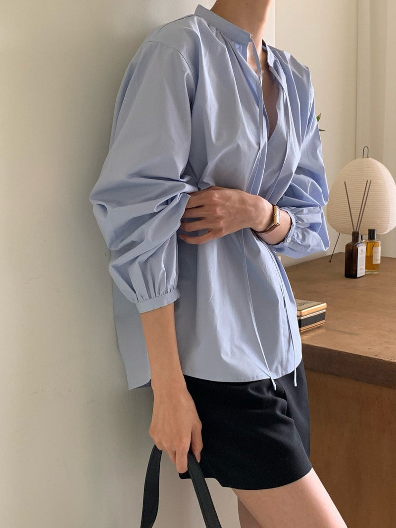 BALLOON SHIRRED COTTON BLOUSE