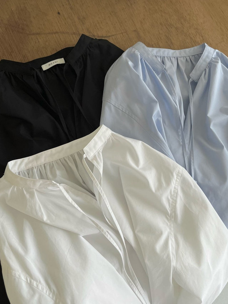 BALLOON SHIRRED COTTON BLOUSE