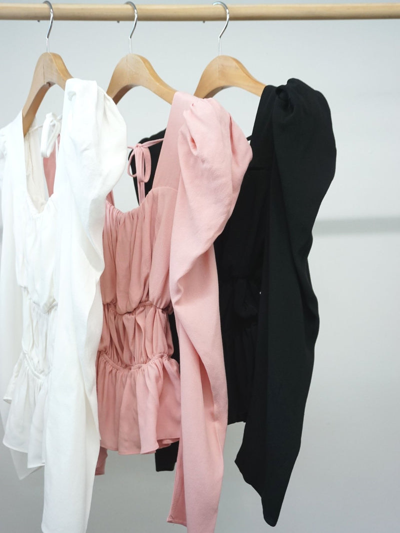 BALLOON SLEEVE RUCHED PANEL TOP