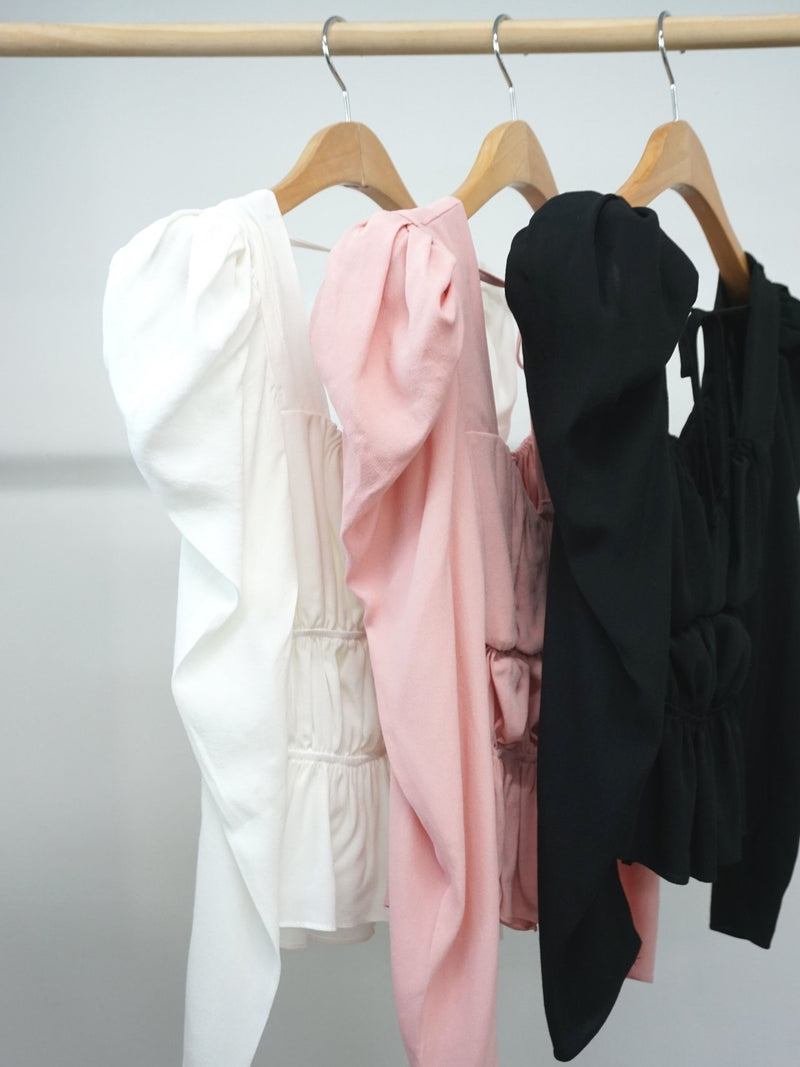 BALLOON SLEEVE RUCHED PANEL TOP